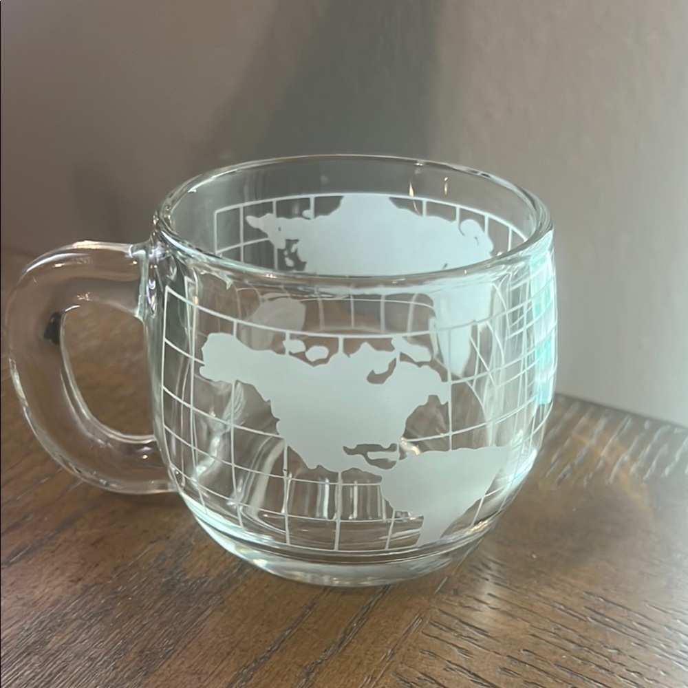 Clear Nescafé Glass Mug with World Map Design 70’s